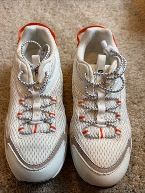 Kids Rockport White Mesh Sneakers with Orange Trim